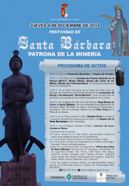 Mañana se celebra Santa Bárbara en La Unión, patrona de la minería