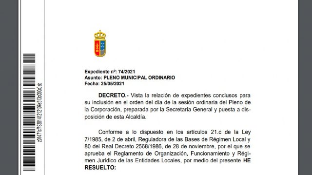 El pleno de mayo acogerá de forma presencial a un máximo de 40 asistentes como público