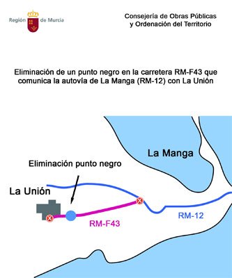 Plano del lugar donde se situaba el punto negro, en la carretera que une la autovía de La Manga con la Unión, y que ha sido remodelado recientemente por el Ejecutivo regional.