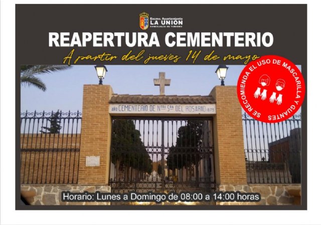 Los cementerios de La Unión y Portmán, abrirán sus puertas a partir del jueves 14 de Mayo